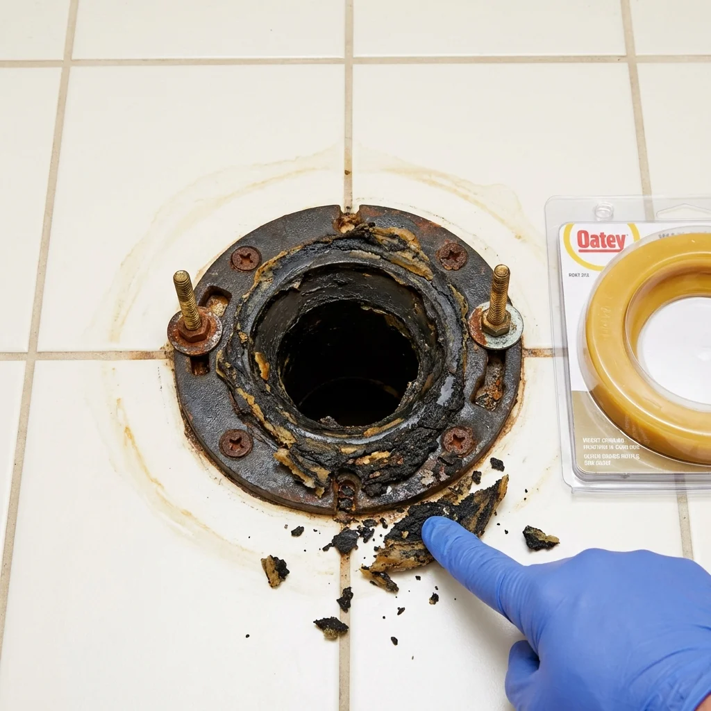 Failed wax ring showing water seepage at the base of a toilet in a Ponca, NE home
