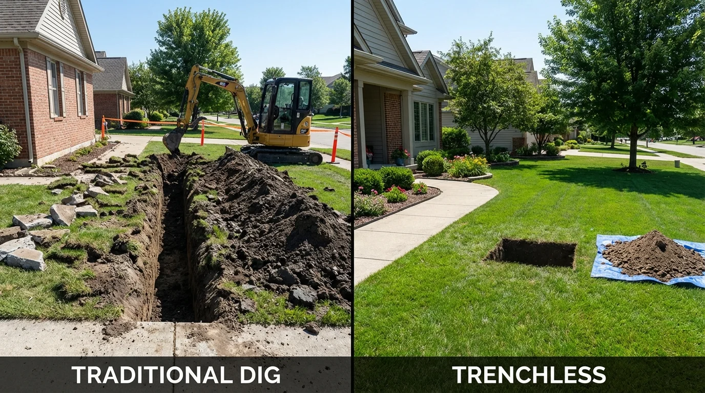 Trenchless sewer repair with minimal yard damage versus traditional excavation in Ponca, NE